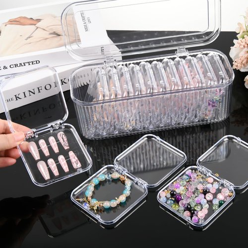 LONTOHCE Press On Nail Orgnizer 12pcs 3.3inch Clear nail storage box and 1 large storage box for Press On Nail Packaging and fake Nail Storage Nail Display with double sided tape.