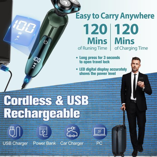Electric Razor for Men,Mens Razors for Shaving face,LED Display Rechargeable Blades Electric Shavers for Men Floating Head Replaceable Blades, IPX7 Waterproof