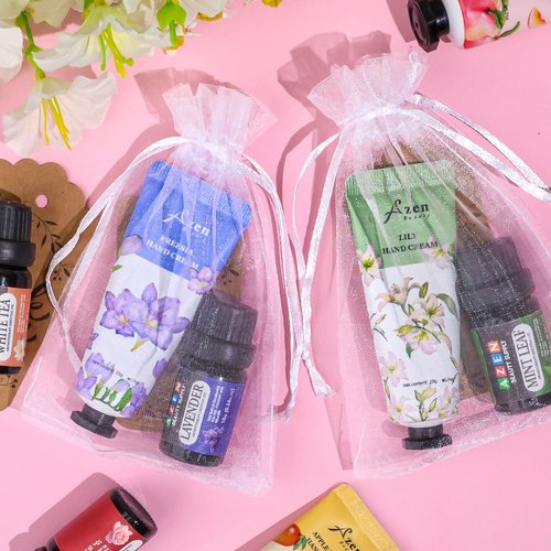 AZEN 30 Sets Bulk Gifts, Hand Cream and Essential Oils Bulk Set with Organza Bag Thank You Card, Baby Shower Wedding Gifts for Guests, Bridal Wedding Favors, Valentines Gift for Women