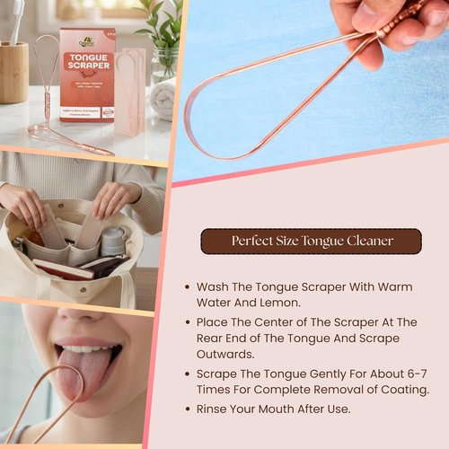 Regine Switzerland Tongue Scraper - 100% Copper for Bad Breath Relief | Multicolor Travel Cases Included