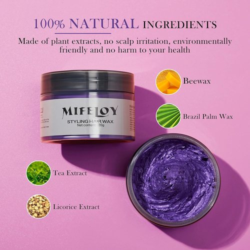 Skiennix Purple Temporary Hair Color Wax - Instant Washable Hairstyle Cream Dye for Men & Women