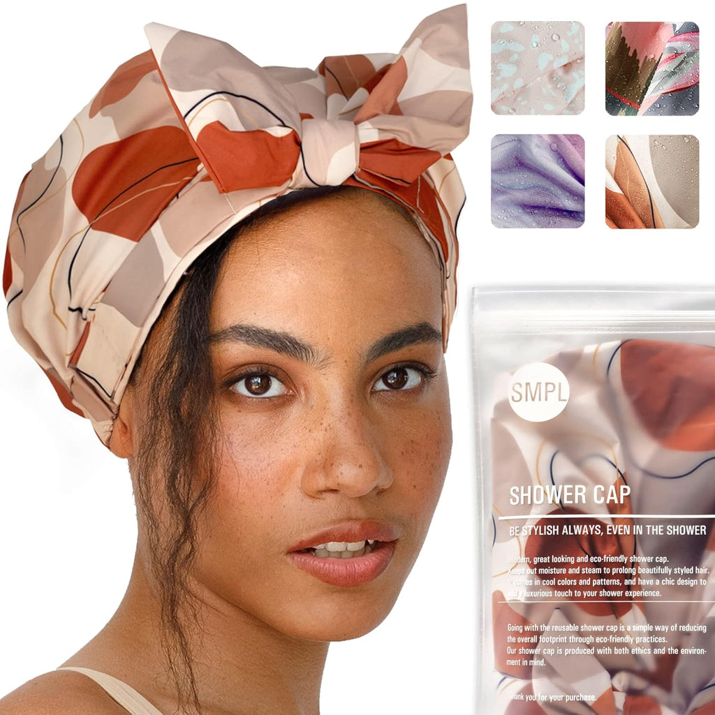 SMPL OBJECTS Luxury Waterproof Shower Cap for Long Hair - Fashionable Reusable Turban in Beige