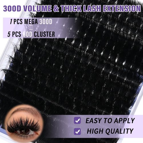300D Lash Clusters Extensions Mega Cluster Eyelash Lashes 224 Pcs Thick Volume D Curl Wispy Individual Lashes DIY Lash Extension 12-25MM False Eyelashes Makeup at Home Replacement for Yaiseiko