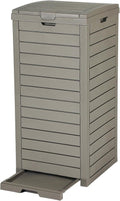 DWVO 38 Gallon Outdoor Trash Can - Waterproof Resin Garbage Bin with Lid & Drip Tray | Taupe