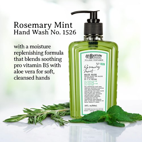 C.O. Bigelow Hand Wash, Rosemary Mint Soap, No. 1526 - Village Perfumer Moisturizing Hand Wash for Bathroom & Kitchen with Aloe Vera, 10 fl oz, Pack of 2