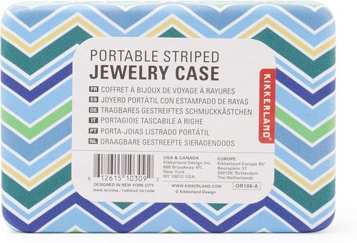 Kikkerland Portable Jewelry Storage Case with Mirror - Striped Travel Design, Random Style