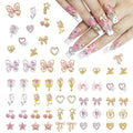 Laza 50pcs Nail Charms Y2k Alloy Nail Rhinestone Charms 3D Heart Star Butterfly Nail Gems Tulips Cherry Pink Bow Jewelry Crystal Shiny Rhinestones Nail Decoration Accessories for Nail Design