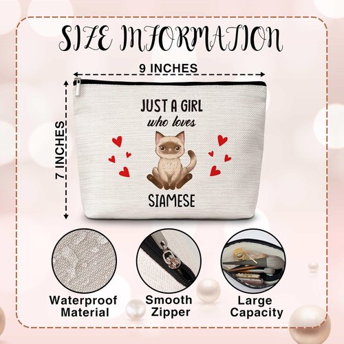 Levitatinyear Cat Lover Gift Makeup Bags, Just A Girl Who Loves Cats Cosmetic Bag, Siamese Makeup Pouch Gifts for Cat Lovers Pet Owners, Birthday Christmas Gifts for Girls Women Friends -76