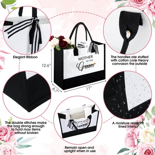 Paterr 8 Pcs Mother of the Bride and Mother of the Groom Gifts Set Canvas Tote Bag Drinking Glass Cups Makeup Bags Mirror (Classic)
