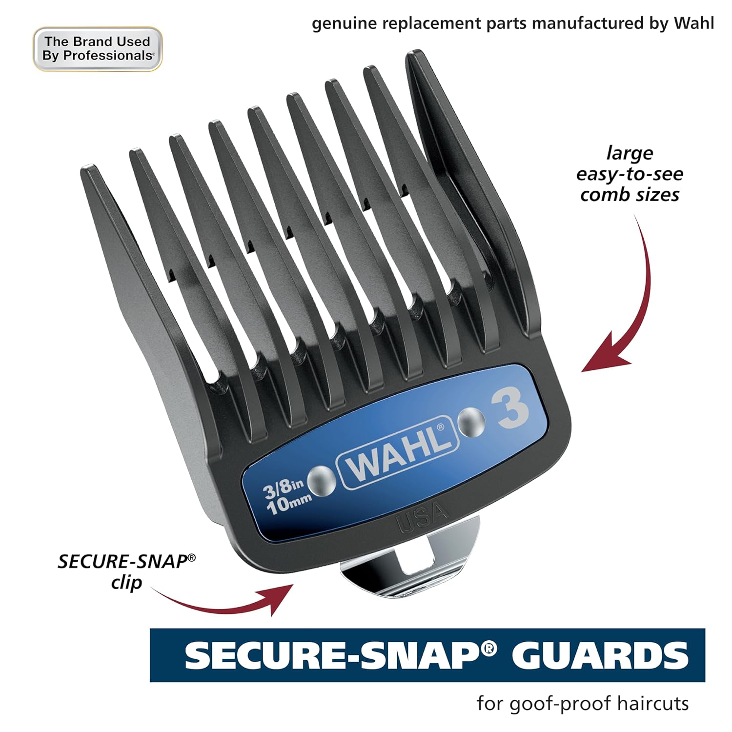 Wahl Genuine SECURE-SNAP® Guide Comb Set - 12 Full-Size Attachment Guards for Enhanced Cutting Performance | Grey