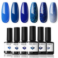 modelones Blue Gel Nail Polish Set, 6 Blue Christmas Color Changing Gel Polish Winter Glitter Nail Polish Gel Kit Soak Off LED Nail Art Manicure Holiday Gifts for Women Girls DIY Home Salon