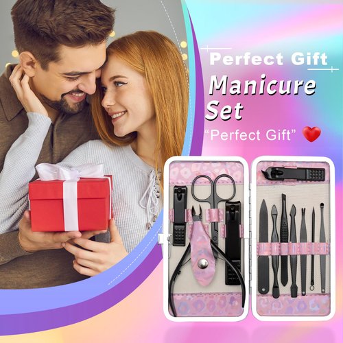 CGBE Nail Clippers Set, 12pcs Stainless Steel Nail Kit for Men, Manicure Set Pedicure kit for Mens Gifts - Black