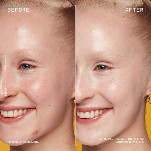 NYX PROFESSIONAL MAKEUP Buttermelt Glaze Skin Tint - Soft Glow with SPF 30, 12HR Wear, 01 Whipped Butta