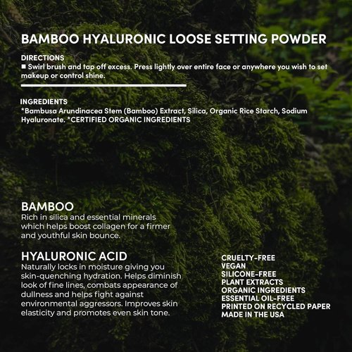 Fitglow Beauty Bamboo Hyaluronic Loose Setting Powder - Translucent Vegan & Organic | Weightless Finish, Pore Blurring | 0.32 oz / 9g