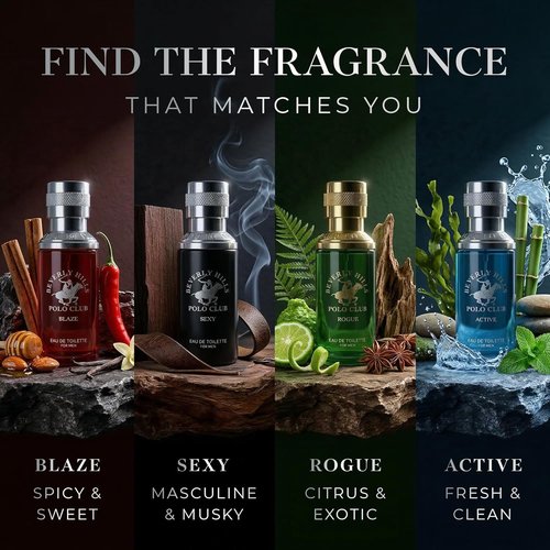 Beverly Hills Polo Club Men's Fragrance Collection | 4 Premium Eau de Toilette Colognes (1oz Each) - Long-Lasting Scents for Him