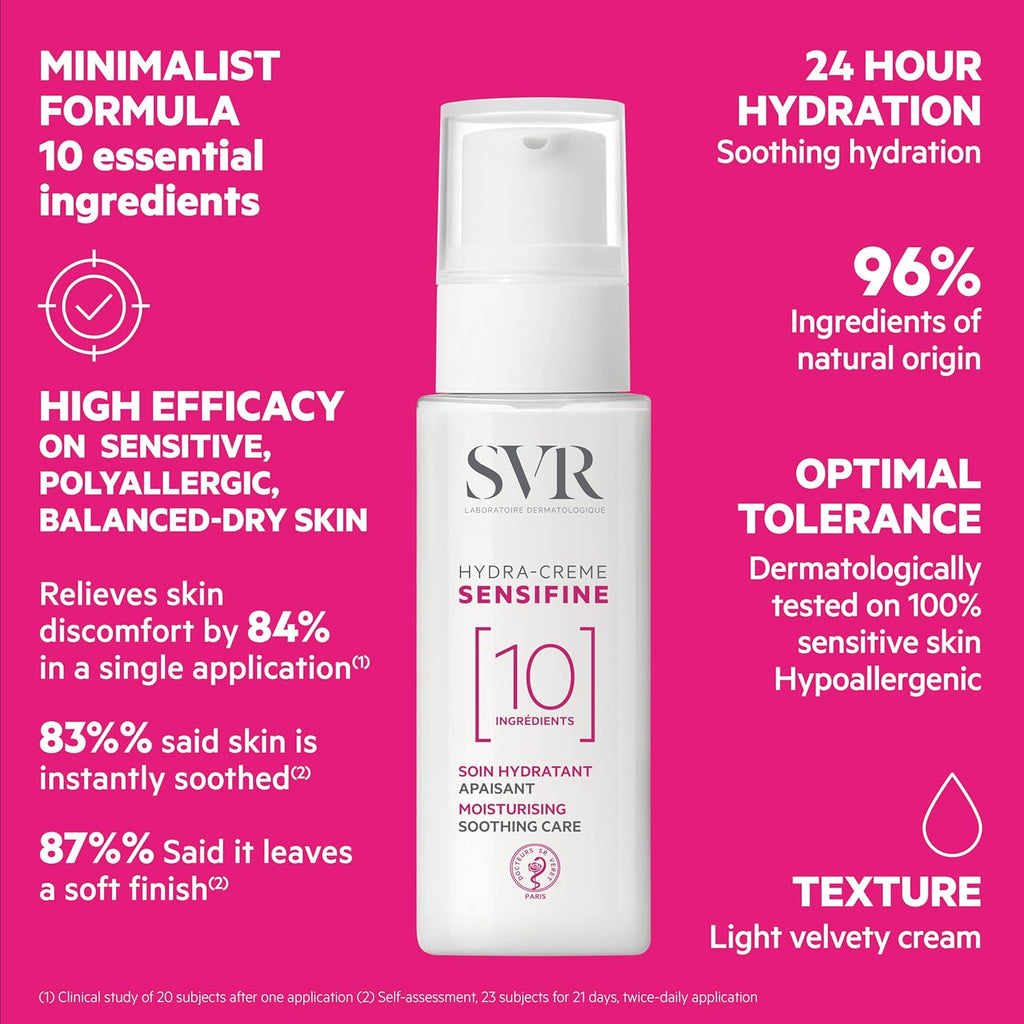 SVR Sensifine Hydra Face Cream - Moisturizing & Soothing Care for Normal to Dry Skin | 1.3 Fl. Oz.