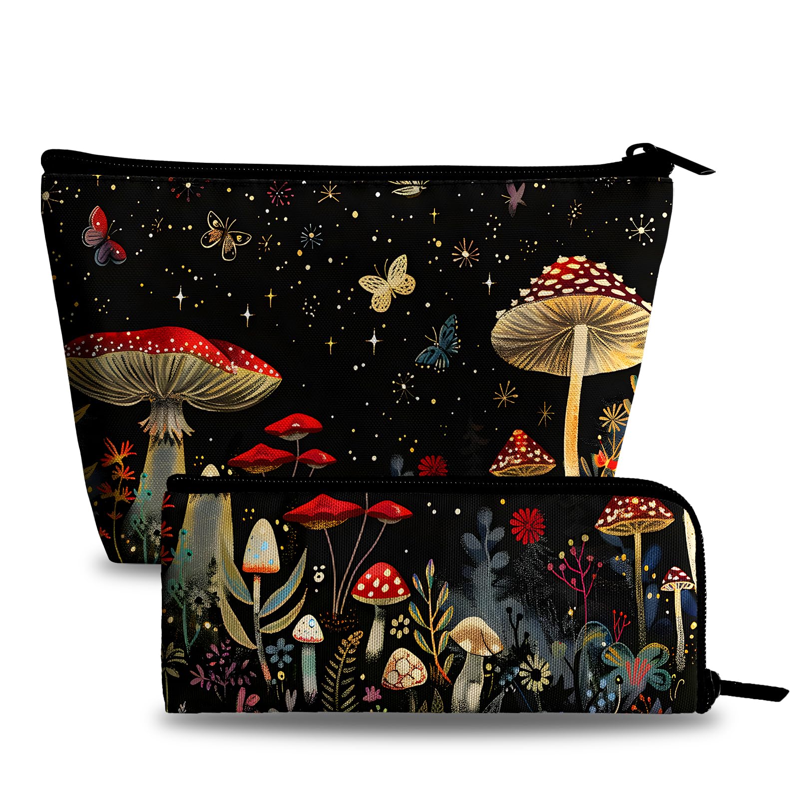 xiaotcq Mushrooms Makeup Bag Cosmetic Bag for Women,1Pcs Large Capacity Makeup Bags and 1Pcs Pencil Case Makeup Brushes Storage Bag Travel Toiletry Bag Organizer
