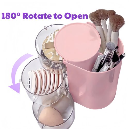 Lukzeezo Hair Accessories Organizer with 2 Hooks,3-Layer Rotatable Hair Tie Organizer With Hair Brush Holder,Makeup Brush Holder For Hair Ties,Hair clips,and Hair bows (Pink)