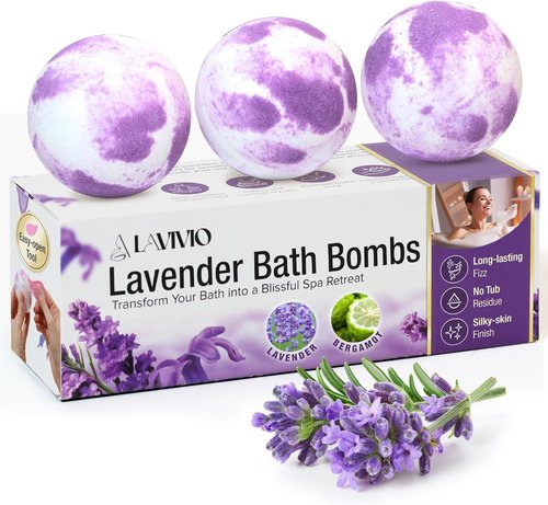 Lavender Bath Bombs by [Brand Name] - Mega Foaming & Moisturizing with Shea Butter - 3 x 100g Gift Set for Stress Relief