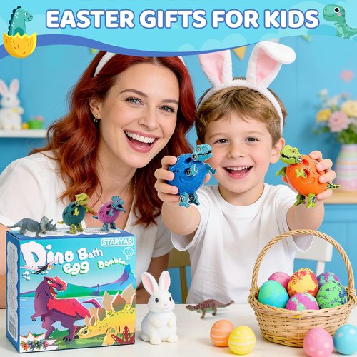 Bath Bombs for Kids with Surprise Toys Inside - 16 Pack Organic Dinosaur Bath Bombs Gift Set, Dinosaur Toys for Kid 3 4 5 6 7 8 9 Years, Easter Gifts for Kids, Easter Basket Stuffers, Bubble Bath Toys