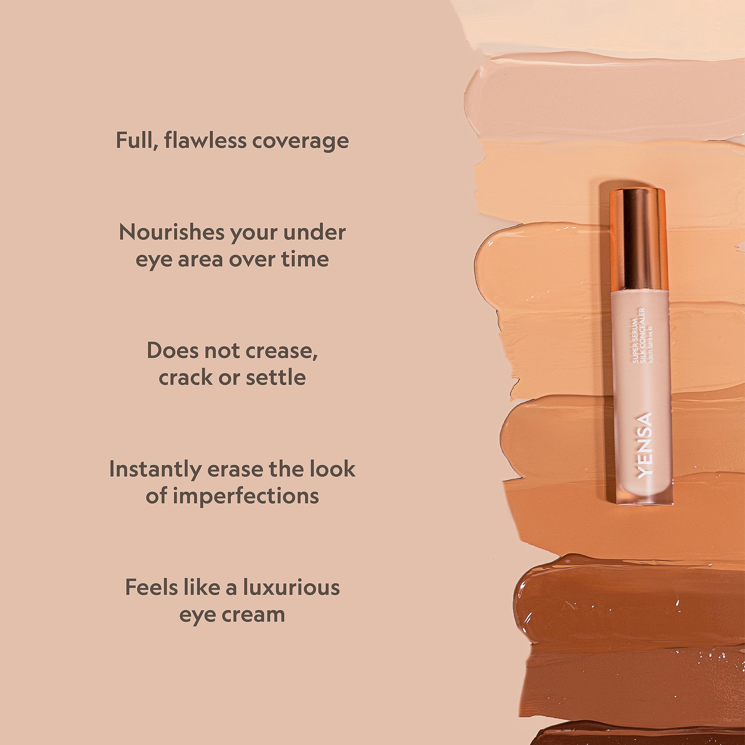 YENSA Super Serum Silk Concealer - Full Coverage Undereye Concealer & Peptides Serum for Face - Enriched with Vitamins C & E, Bakuchiol & Superfoods to Boost Radiance - Light 2 (0.2 Fl oz)