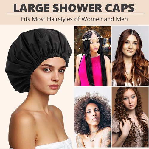 Adjustable Shower Caps for Women Men Reusable Waterproof Large Shower Cap for Men and Women Long Hair Braids