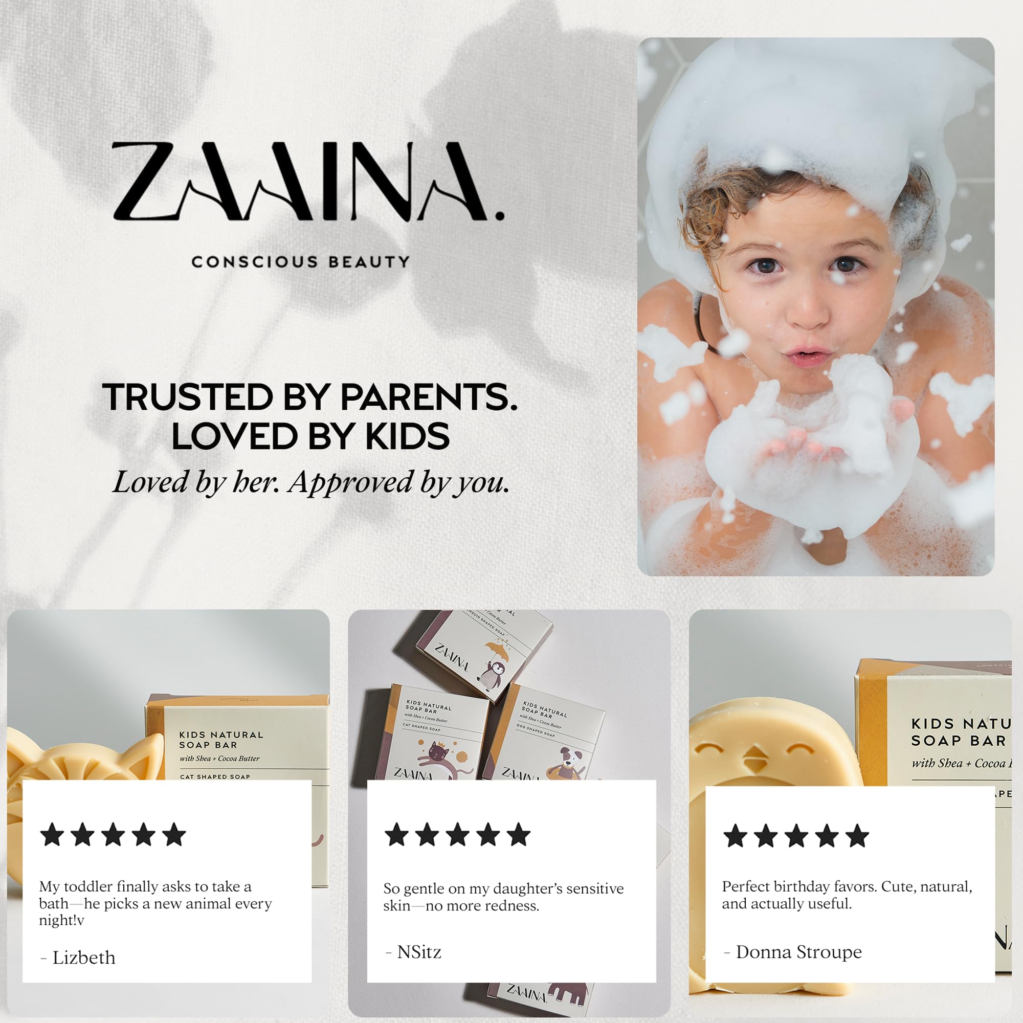 ZAAINA Kids Soap Bar (Set of 6) – Unique Natural Animal Shaped Soaps for Children, Gentle Bath Soap for Sensitive Skin, Kids Body Wash Cleanser, Fun Bath Time Gift for Boys Girls – Handmade in USA