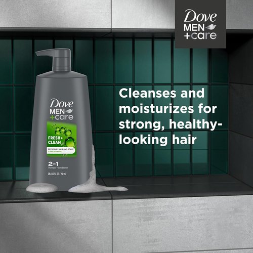 DOVE MEN + CARE 2-in-1 Shampoo and Conditioner - Fresh & Clean Formula, 25.4 oz | Nourishes & Strengthens Hair