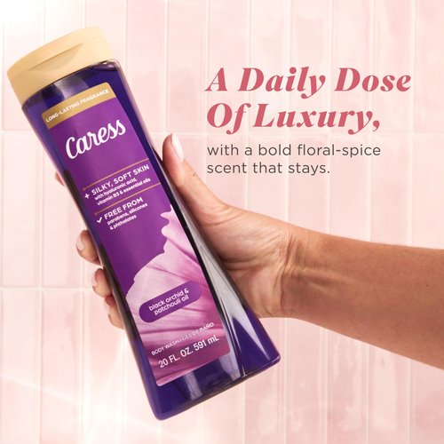 Caress Black Orchid & Patchouli Oil Body Wash, Hyaluronic Acid & Vitamin B3 for Moisturized, Silky Soft Skin, Long-Lasting Exotic Fragrance, 20 fl oz (4 Pack)
