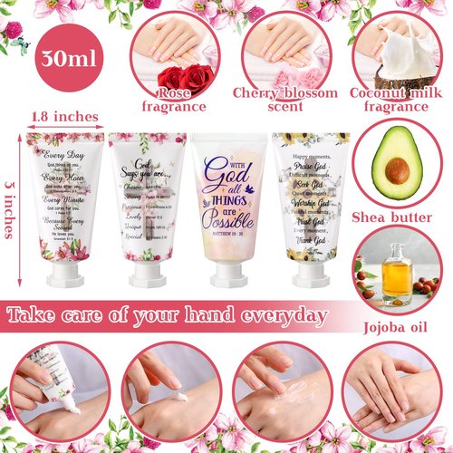 24 Pcs Christian Hand Cream Bulk Gifts for Women Bible Verse Mini Hand Lotion Scripture Travel Lotion for Dry Cracked Christian Religious Gifts Bulk for Mom Women Teacher Wedding Favors (Cross Style)