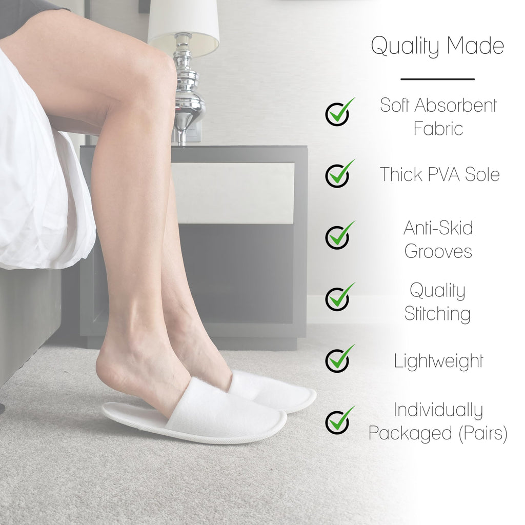 Winterlace Hotel Spa Slippers 48 Pairs Bulk Disposable Non Slip Travel Closed Toe Guest Unisex (White, US Footwear Size System, Adult, Women, Alpha, Medium, Large)