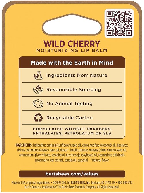 Burt’s Bees Wild Cherry Lip Balm - Nourishing Hydration in 0.15 Ounce Tube