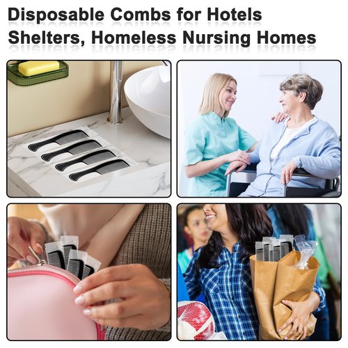 HOFASON 200 Pcs Bulk Hair Combs Individually Wrapped for Women, Kids, Men Beard, Professional Wide Tooth Comb for Hair Styling, Travel, Homeless, Hotel, Shelter, Nursing Home and Church (Black)