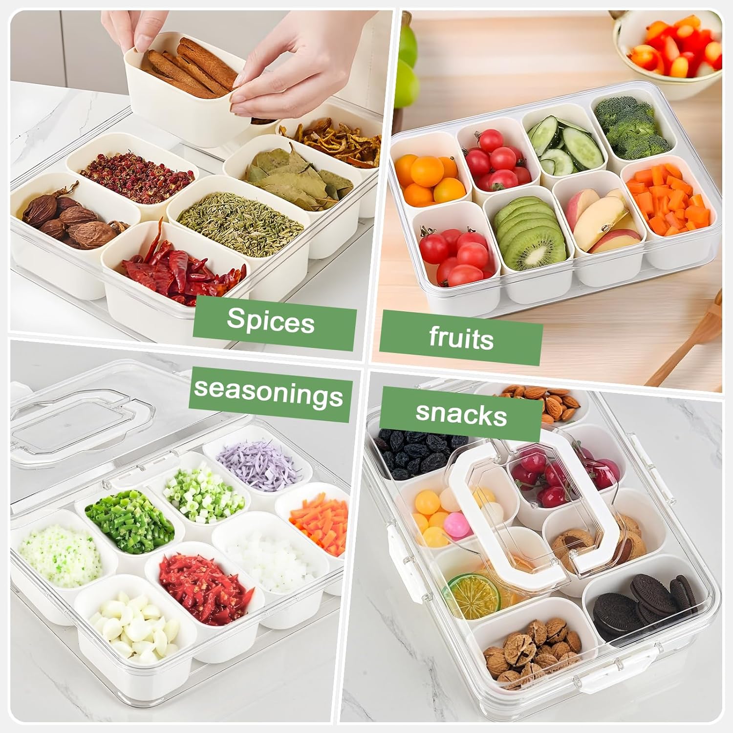 Snackle Box | 8-Compartment Portable Snack Container with Lid & Handle - Clear Serving Tray for Parties