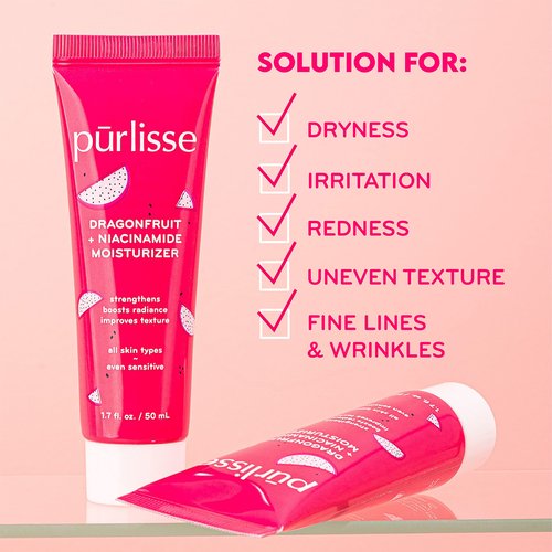 pūrlisse Dragonfruit + Niacinamide Hydrating Face Moisturizer - Face Moisturizer for Radiance & Improved Texture - Strengthens Skin Barrier, Reduces Blemishes & Fights Signs of Aging (1.7 Fl oz)