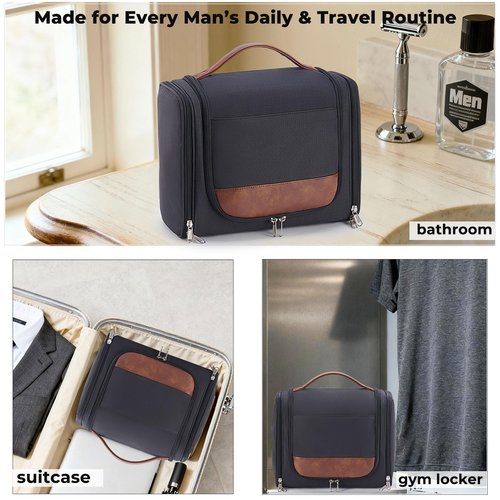 Ralnitote Large Hanging Toiletry Bag for Men, Travel Bathroom Bag with Hook, Hygiene Bag Organizer for Shower, Shaving & Grooming Essentials, Black