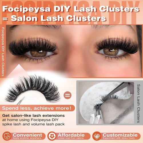 Focipeysa Eyelash Clusters 100D 200D Lashes Extensions with Bottom Lash Volume Fluff Lash Clusters 256pcs Individual Eyelash Extensions 12-18mm Eyelash Extensions DIY D-Curly Lash Extension at Home