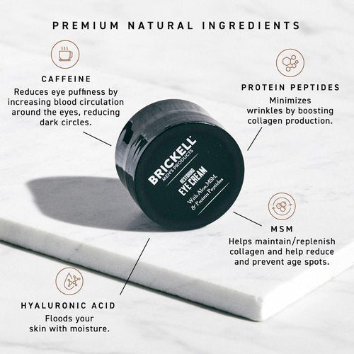 Brickell Men's Under Eye Cream - Natural Anti-Aging Balm for Puffiness & Dark Circles | 0.5 Oz, Unscented
