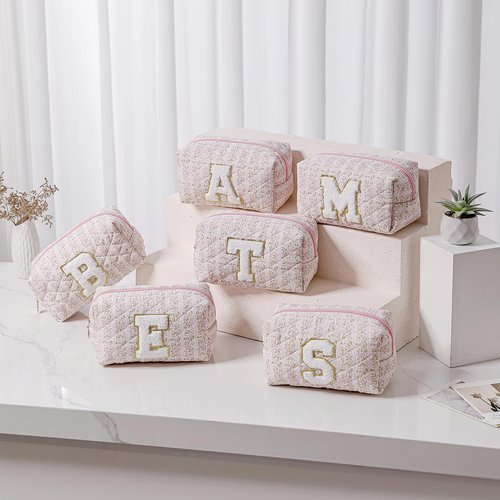 JOVAKIT Makeup Bag Cosmetic Bags for Women, Christmas Gifts for Girls Age 6-18, Alphabet Pink Floral Coquette Zipper Travel Makeup Pouch, Organizer Case Trendy Stuff (Pink Floral B)