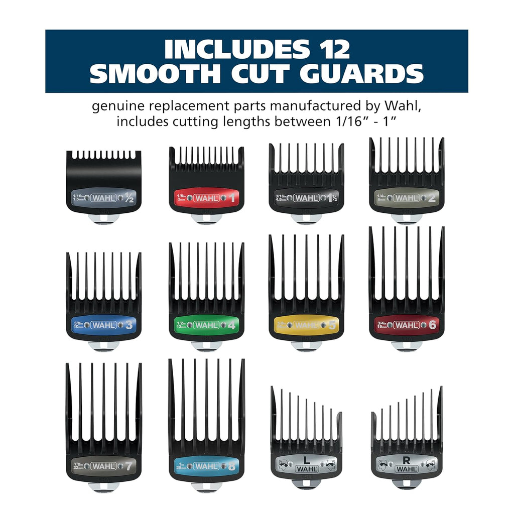 Wahl Genuine SECURE-SNAP® Guide Comb Set - 12 Full-Size Attachment Guards for Enhanced Cutting Performance | Grey