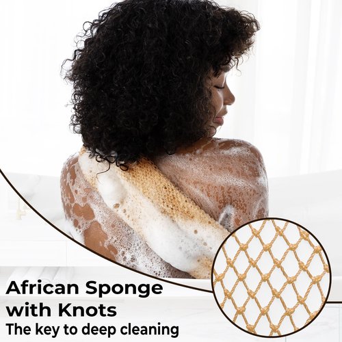 African Net Sponge Authentic with Knots - Afroscrub Exfoliating Net Sponge for Body Scrubber Exfoliator - Real African Bath Back Scrubber Washcloth Travel Protable and Dry Quickly
