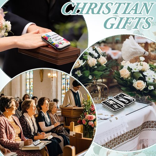 Lanties 10 Sets Christian Gifts Bulk for Women Church Bible Manicure Sets Floral Scripture Stainless Steel Nail Clipper Set Religious Gift for Employee Teacher Christmas Party Supplies