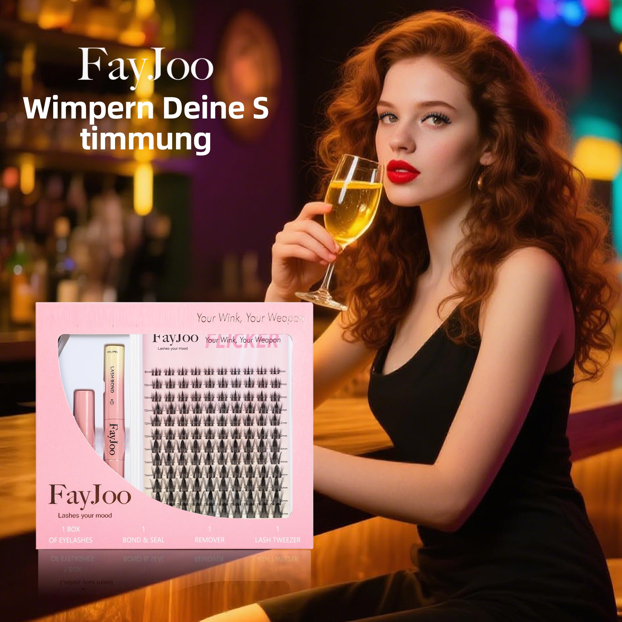 Wispy Spiky Soft Lash Clusters Kit, C Curl 8-18mm, Thin Fiber with 0.05mm Invisible Band, DIY Salon Eyelash Extension Kit with Bond Seal Remover Tweezers, Lightweight, FayJoo FLICKER 11 Kit