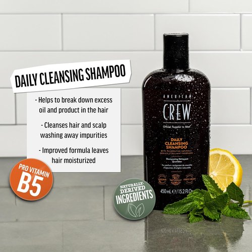 American Crew Shampoo - Daily Cleanser for Men | Naturally Derived Vegan Formula, Citrus Mint, 33.8 Fl Oz