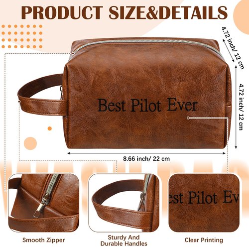 Abbylike Pilot Gifts for Men Toiletry Bag Airplane Gifts for Pilots, 8.66 x 4.72 x 4.72 Inches PU Leather, Suit Grooming, Bathroom & Gym Trip Toiletry Case