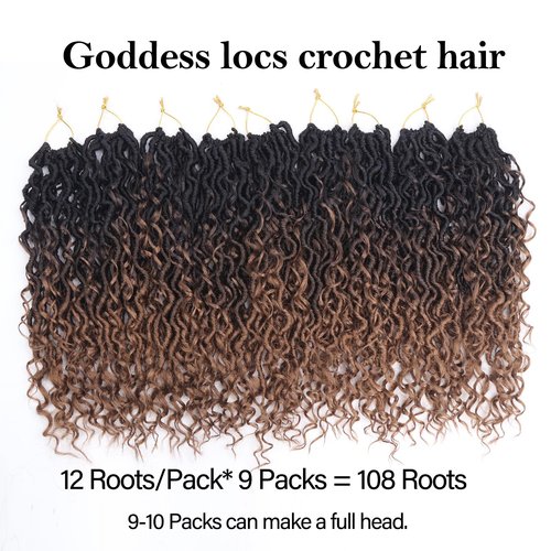 Sosihua Goddess locs crochet hair, 9 packs soft boho faux locs with curly ends bohemian crochet dreads for black women(14Inch,#1B-4-30)