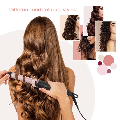 PRETFY 1 Inch Curling Iron with Ceramic Coating Barrel for Long/Medium Hair, 140-428℉ Adjustable Temperature, 30s Instant Heat, 110-240V Dual Voltage, Hair Waving Style Tool for Girls & Women