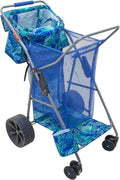 Tommy Bahama Beach Cart - Deluxe Folding Caddy for Towels & Accessories | Holds 48-Quart Cooler & 4 Chairs, Blue