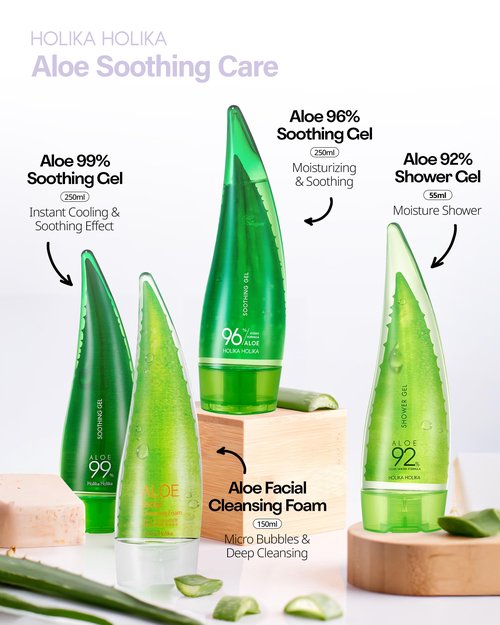 HOLIKA HOLIKA Aloe 99% Soothing Gel 2 Pack – Alcohol-Free Fermented Aloe & Cica Cooling Gel for Face Body Hair | Non-Sticky After Sun Gel, 7-Free Hypoallergenic Korean Skincare, 2 x 8.45 fl oz