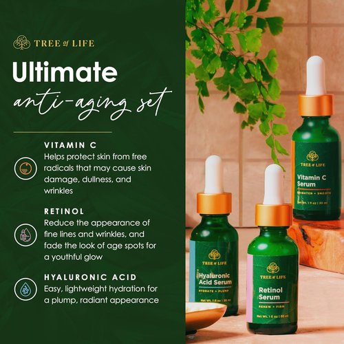 Tree of Life Beauty Facial Skin Care Set - Brightening & Firming Serums with Vitamin C, Retinol & Hyaluronic Acid | 1 Fl Oz (Pack of 3)